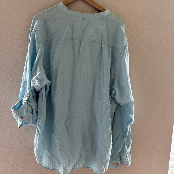 Caribbean Blue Linen & Rayon Tonal Long Sleeve Collar Shirt XL - Picture 2 of 7